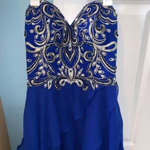 Clarisse strapless blue beaded homecoming dress